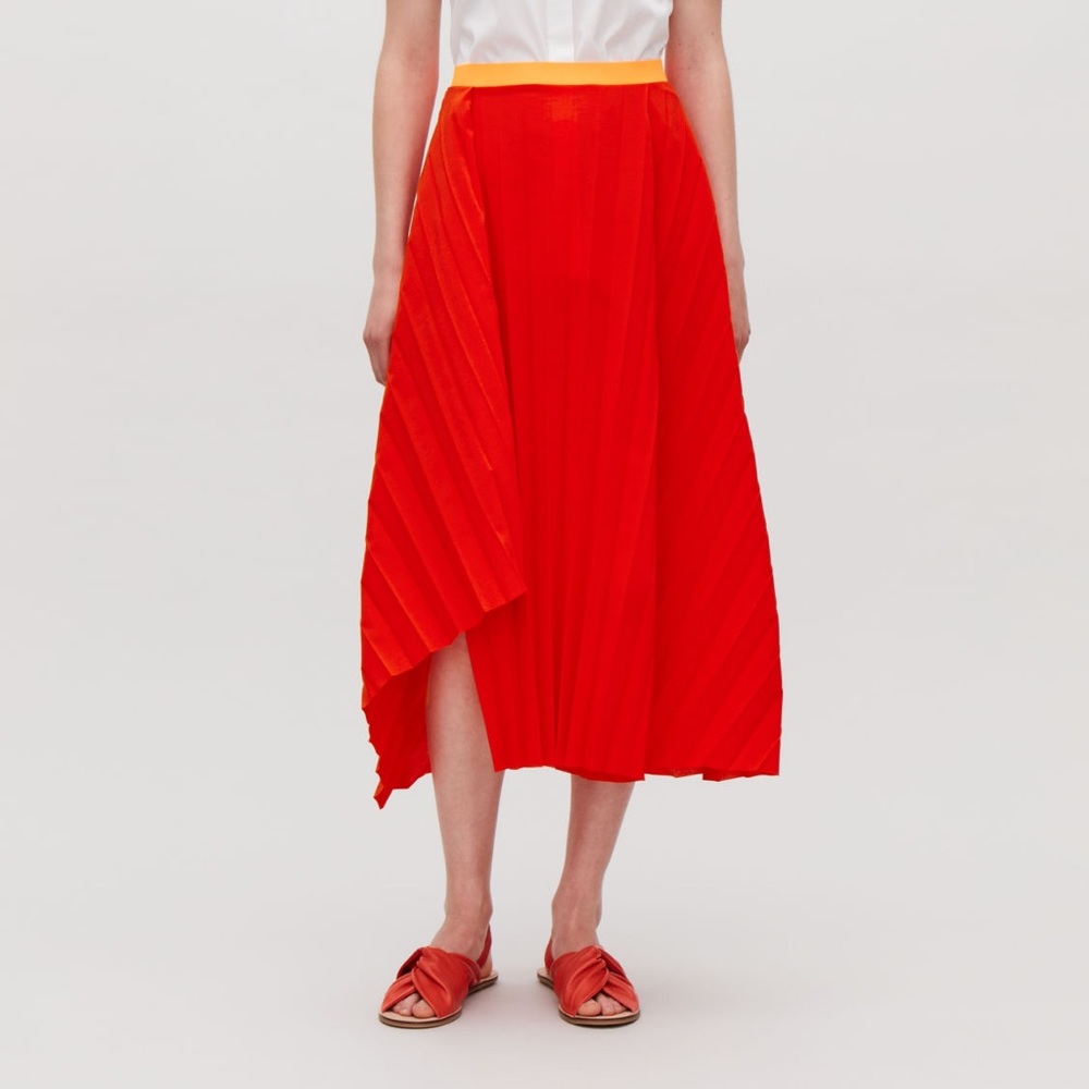 COS asymmetrical red/orange pleaded skirt size US6